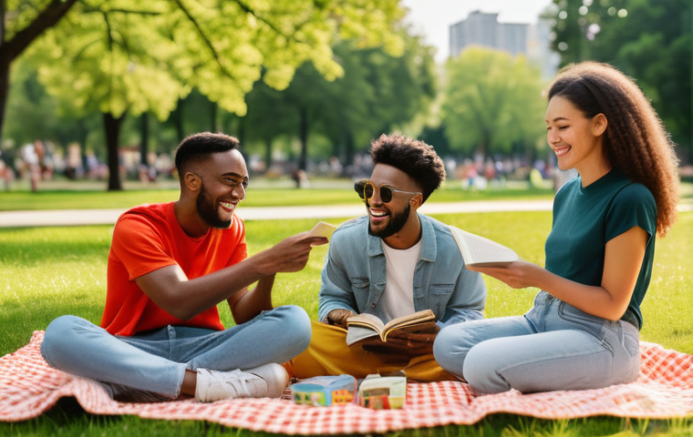 라트비아 내 영어 사용 가능성 - **Prompt:** "A diverse group of five friends, aged around 20-25, enjoying a sunny afternoon picnic i...