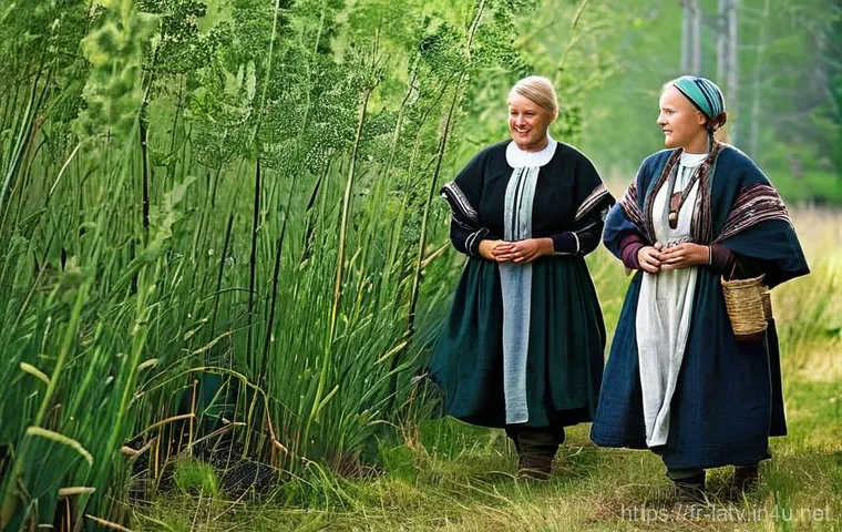 라트비아 vs 에스토니아 역사 비교 - **Ancient Baltic Life in Harmony with Nature:**
    A vibrant, sun-drenched scene depicting early Fi...