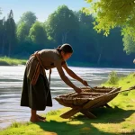 라트비아 발트 3국 역사 - **Prompt 1: Ancient Baltic Life by a River**
A serene, realistic digital painting depicting a sc...